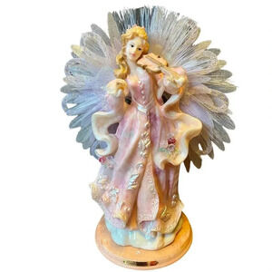 Vintage Ray Chia Collection Pink Angel Play Violin Statue 15.5” Tall Home Decor